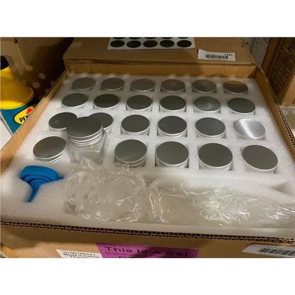 Set of 24 - Glass Spice Jars with accessories - Funnel, Two Size Shaker Lids & Solid Lids for Storag