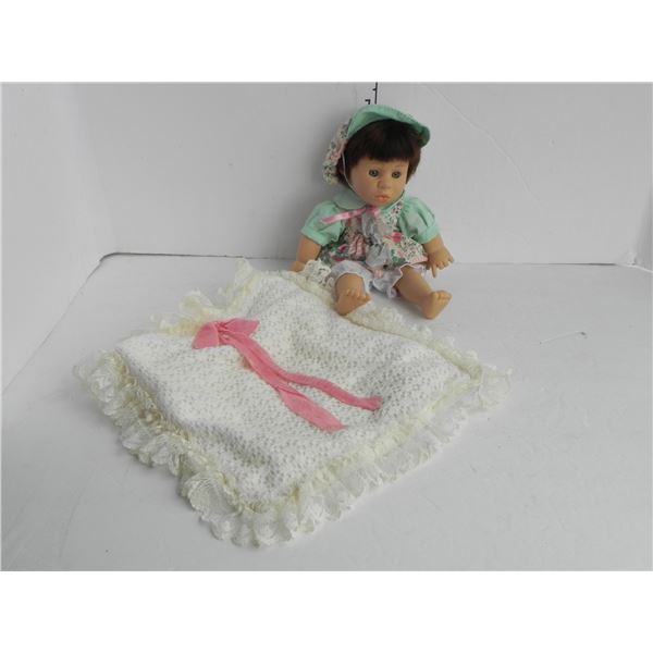 11  PORCELAIN DOLL WITH OVER THE HEAD BLANKET