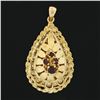 Image 2 : Vintage Large Textured 14k Gold .35 ctw Round Red Garnet Puffed Tear Drop Pendan