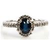 Image 3 : 10K WHITE GOLD SAPPHIRE DIAMOND HALO RING
