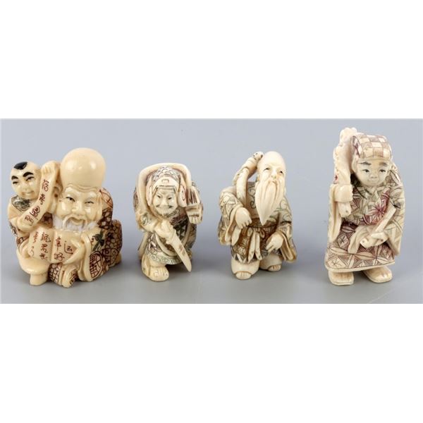 4 IMMORTALS CARVED IVORY NETSUKE FIGURINES