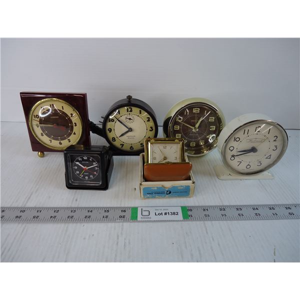 (6) Vintage Clocks and Travel Clocks-some may or may not be working