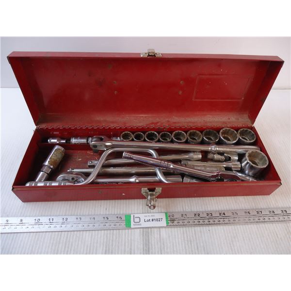 Metal Tool Box with Deep Sockets and Drives