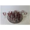 Image 1 : Ukrainian Glass Tray w/Assorted Glasses