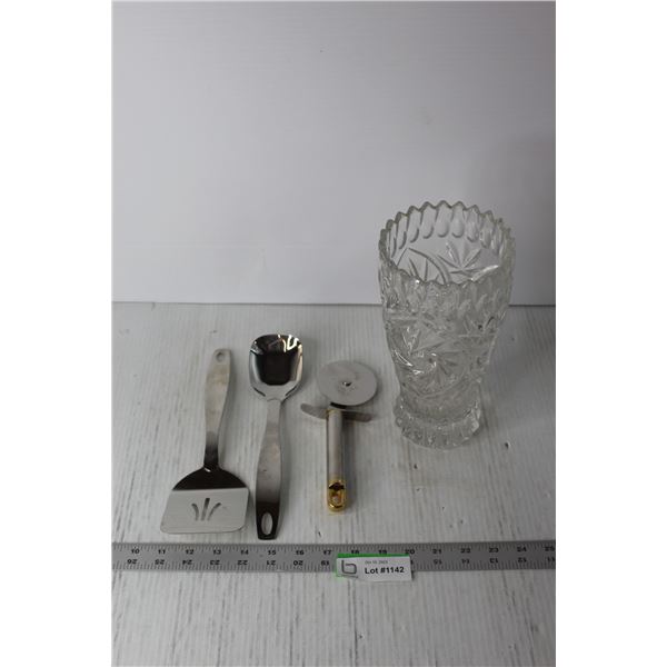 Crystal Vase and Serving Utensils