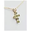 Image 2 : 10KT. YELLOW GOLD NATURAL PERIDOT CROSS PENDANT WITH STERLING SILVER CHAIN, 6 PERIDOT (0.42CTS), W/A