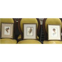Set of 3 Prints Matted, Framed 13" x 11" Frame Size, Signed and Dated 1908