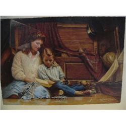 Signed and Numbered Print Image Size 17" x 24" 4364/4668 by Robert Olsen, Mother and Child in Attic