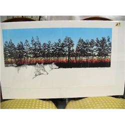 Signed and Numbered Print Image Size  12" x 26 1/2" 64/850 by Peter Pamell "Winter Wolves"