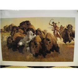 Signed and Numbered Print Image Size 19" x 33" by Frank C. McCarthy "In Pursuit of the White Buffalo