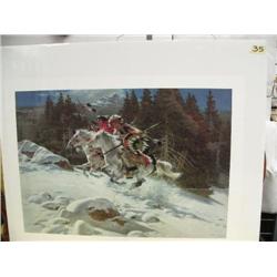 Signed and Numbered Print Image Size 18 1/2" x 27" by Frank McCarthy "In the Land of the Winter Hawk