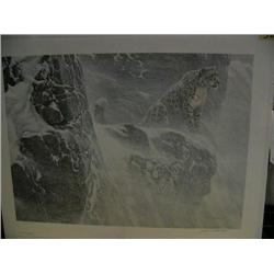Signed and Numbered Print Image Size 20 1/2" x 28 1/2" by Robert Bateman, "High Kingdom Snow Leopard