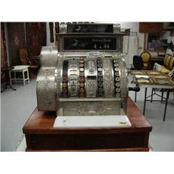 Outstanding American National Cash Register with Original Cherry Wood base in working condition.  Go