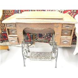 Treadle Franklin Sewing Machine, Quarter sawn Oak with Attachments