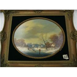 Original Oil Signed  Skating Scene signed IBAS