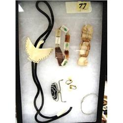 ivory bolo tie & ivory bracelets & earrings - (74)