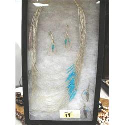 Sterling Silver & turquoise & matching earrings - (74)