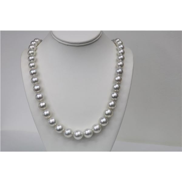 12-15mm South Sea Round White Necklace with Gold Clasp