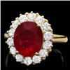 Image 1 : 14k Yellow Gold 4.70ct Ruby 1.20ct Diamond Ring