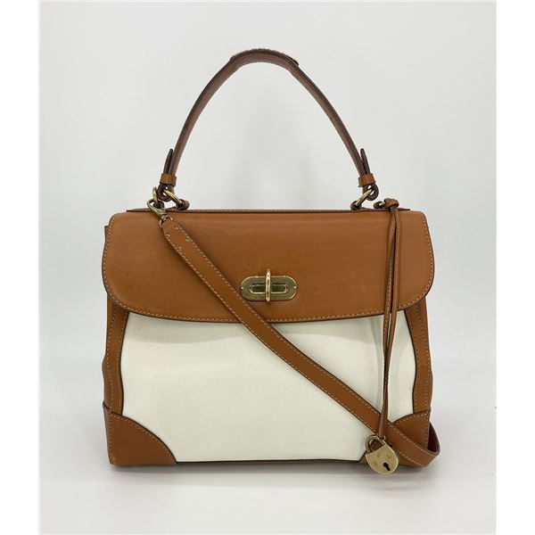 Ralph Lauren Vintage Cream Canvas Tan Leather Rickey Bag