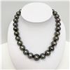 Image 2 : 14-17mm Tahitian Dark Near-Round Pearl Necklace with Gold Clasp