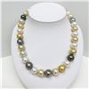 Image 2 : 14-15 South Sea White and Golden and Tahitian Round Pearl Necklace with Gold Clasp