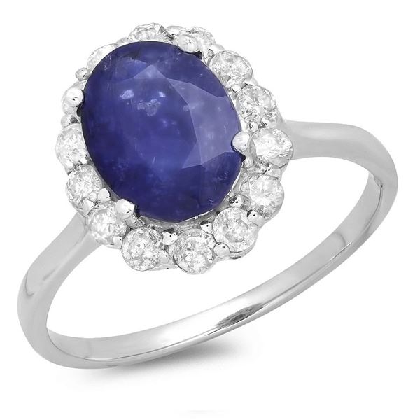 2.82ct Blue Sapphire 14 K White  Gold Ring