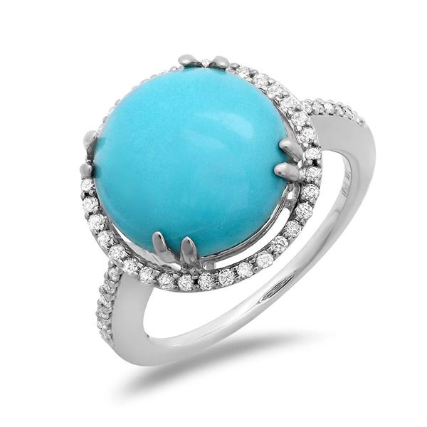 4.6ct Turquoise 14 K White  Gold Ring