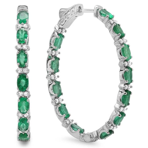 4.68ct Emerald 14 K White  Gold Earrings