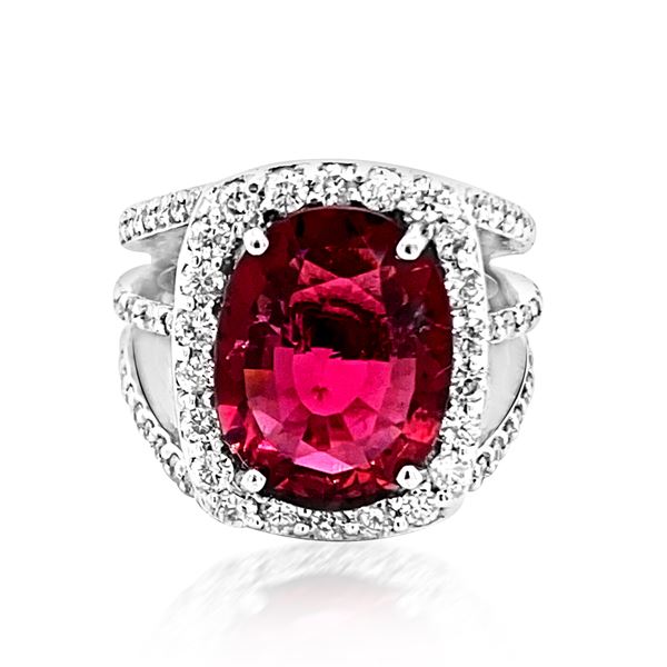 5.47ct NATURAL Rubellite Tourmaline 18K White Gold Ring