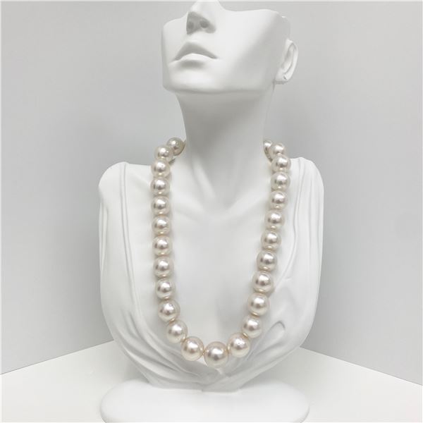 15-18mm South Sea White Round Pearl Necklace with Gold Clasp