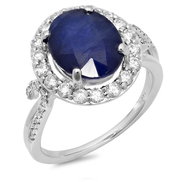 5.37ct Blue Sapphire 14 K White  Gold Ring