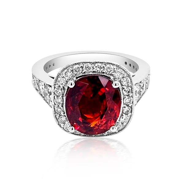 4.30CT NATURAL MALAYA GARNET 14K WHITE GOLD RING