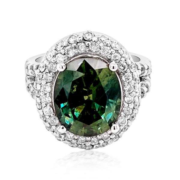 6.04CT NATURAL CEYLON GREEN SAPPHIRE 14K W/G RING