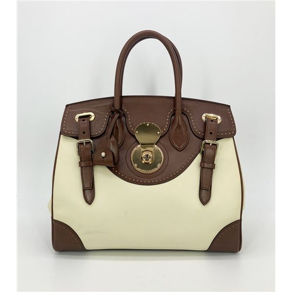 Ralph Lauren Cream and Brown Leather Rickey Bag