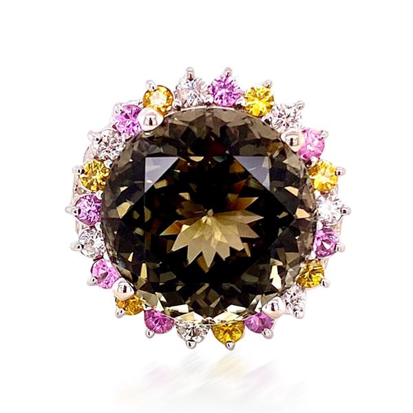 26.20ct Natural Bi Color Tourmaline, CEYLON Yellow Sapphire & CEYLON Pink Sapphire Ring