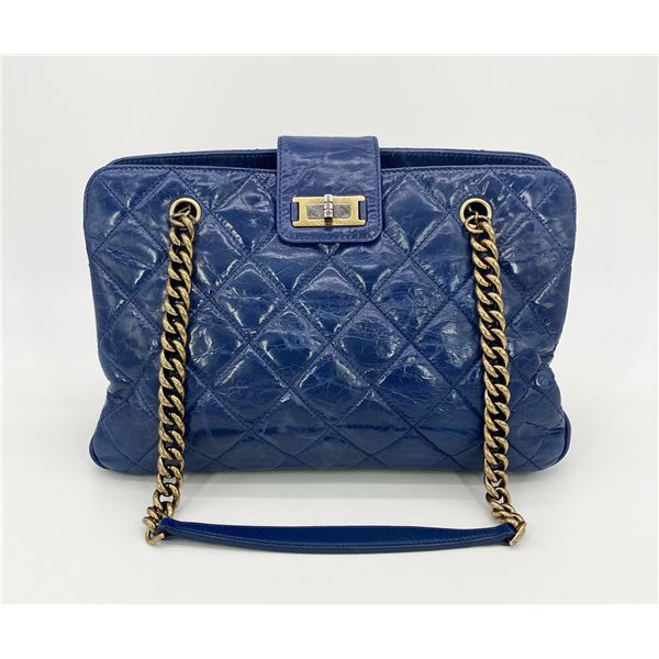 Chanel Blue Glazed Calfskin Quilted Tote Bag