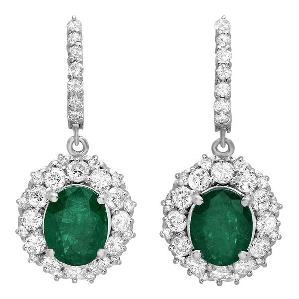 5.14ct Emerald 14 K White  Gold Earrings