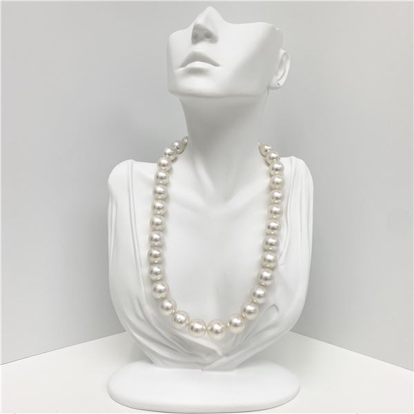 12-15mm South Sea White Near-Round Pearl Necklace with Gold Clasp