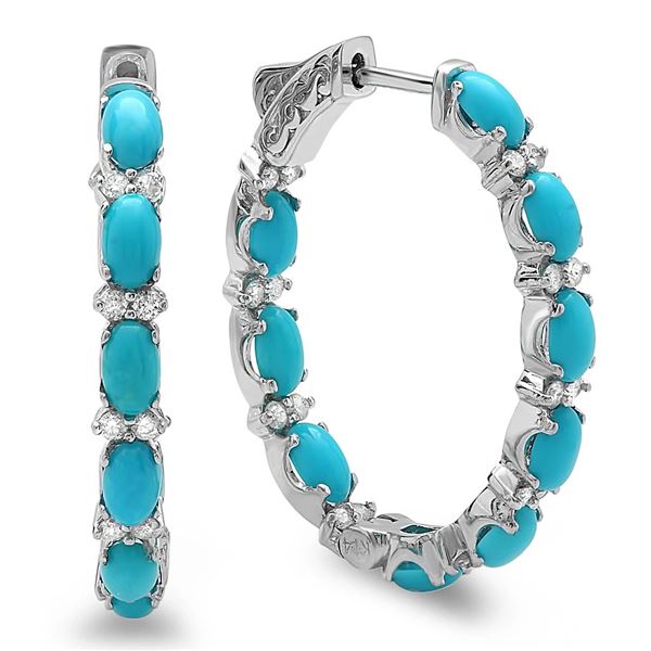 3.52ct Turquoise 14 K White Gold Earrings