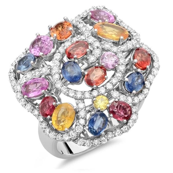 4.85ct Multicolor 14 K White  Gold Ring