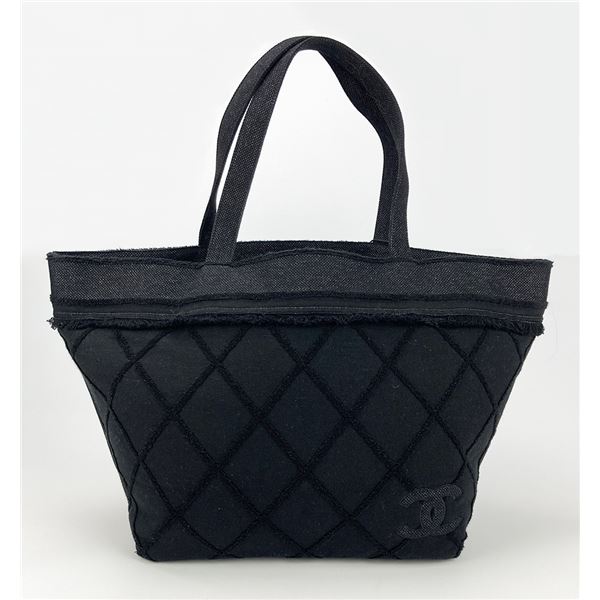 Chanel Black Canvas Raw Edge Tote Bag