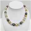 Image 2 : 12-14 South Sea White and Golden and Tahitian Round Pearl Necklace with Gold Clasp