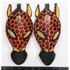 Image 1 : BUNDLE OF 2 GIRAFFE WOOD MASKS ABOUT 9" TALL EACH