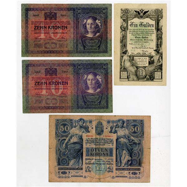 Austrian Note Austria Assortment of Issued Banknotes, 1866-1904