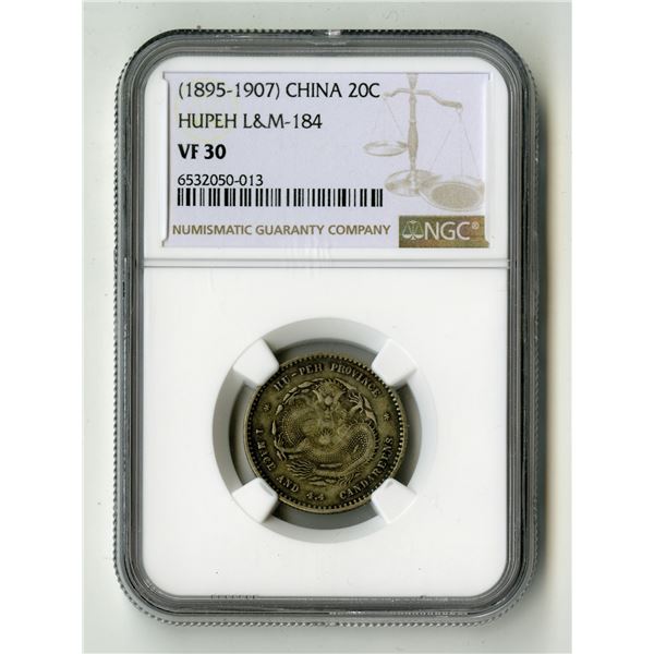 China: Hupeh. 1 Mace and 4.4 Candareens (20 Cents), (1895-1907), L&M-184, NGC VF 30