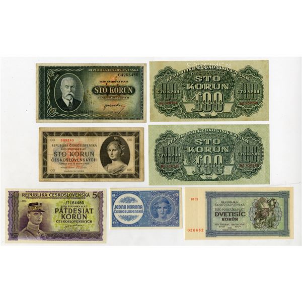 Republika Ceskoslovenska, ND (1938)-1945, Assortment of Issued and Specimen Banknotes