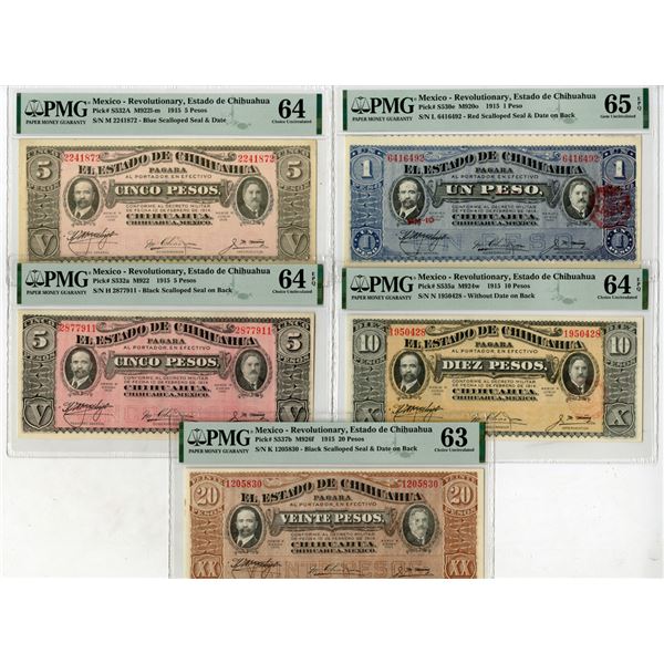 Estado de Chihuahua, 1915, Assortment of Issued Banknotes