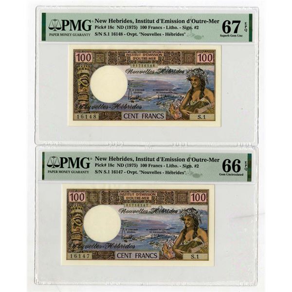 Insitut d'Emission d'Outre-Mer, ND (1975). Pair of Sequential Banknotes