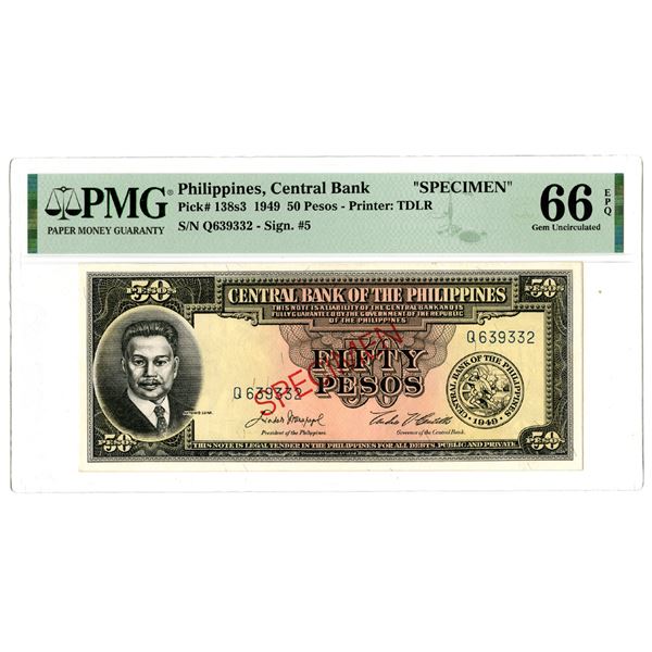 Central Bank of the Philippines, 1949 "Top Pop" Specimen Banknote